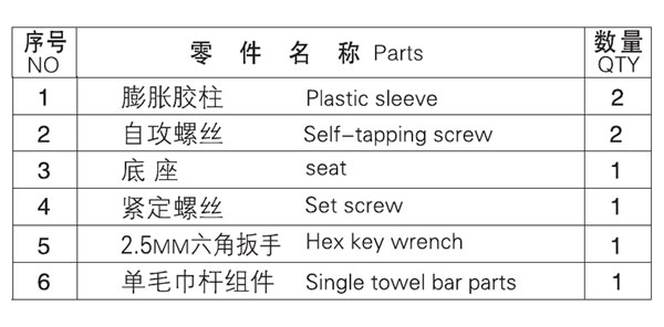 HF-92302-24單毛巾?xiàng)U零件名稱