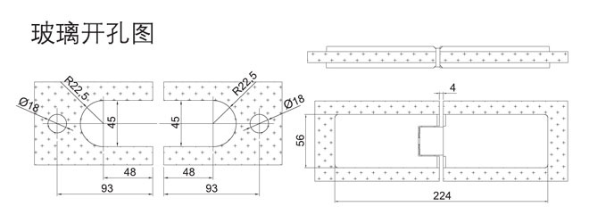 匯泰龍HF-2331-180° 玻璃門合頁(yè)開孔圖